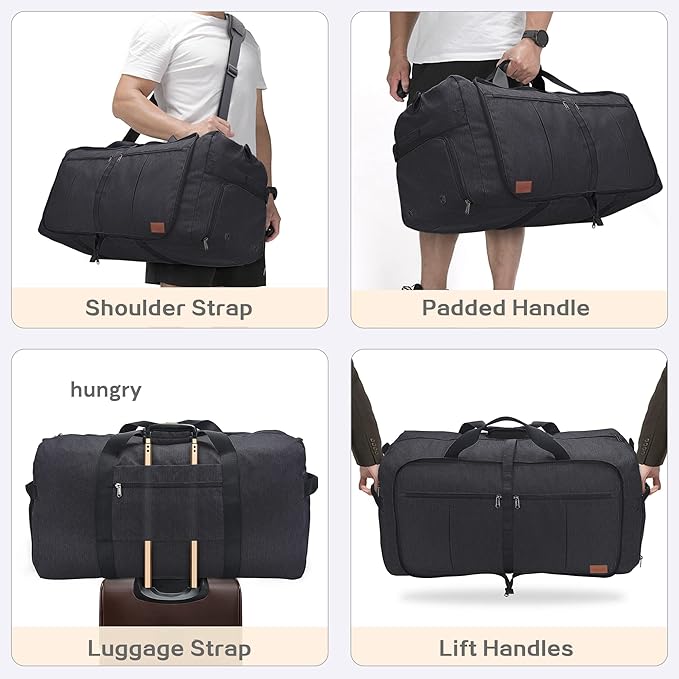 100L Travel Duffle Bag for Men, Urtala 32” Large Duffle Bag for Traveling with Shoe Compartment, Foldable Travel Duffel Bag Weekender Bag Gym Bag for Men Women Waterproof & Tear Resistant (Black)