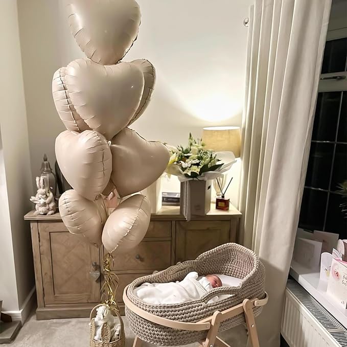 Cream White Heart Balloons,12Pcs Sand White Heart Shaped Foil Balloons,18Inch Beige Helium Polyester Film Balloon for Baby Shower Birthday Anniversary Wedding Party Decorations