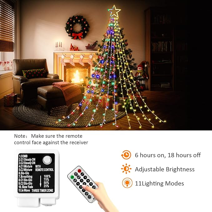 Christmas Decoration, Color Change Star Lights, 320 LED 16.4Ft Outdoor Christmas Tree Toppers String Lights[11 Modes& Waterproof] for Halloween Xmas New Year Holiday Birthday