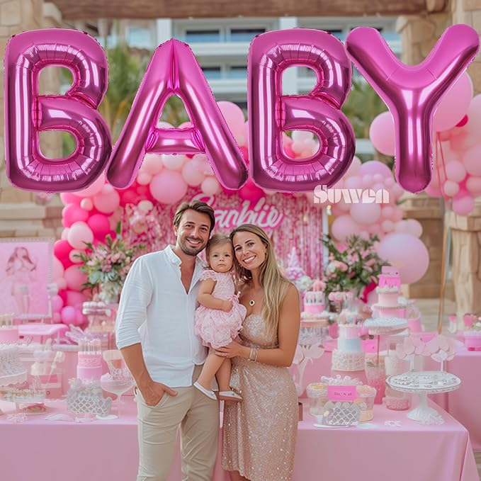 SUWEN 40 Inch Hot Pink Large V Letter Balloons Big Foil Helium Letter Balloons A-Z Jumbo Mylar Happy Birthday Party Decorations for Woman Anniversary Party Supplies