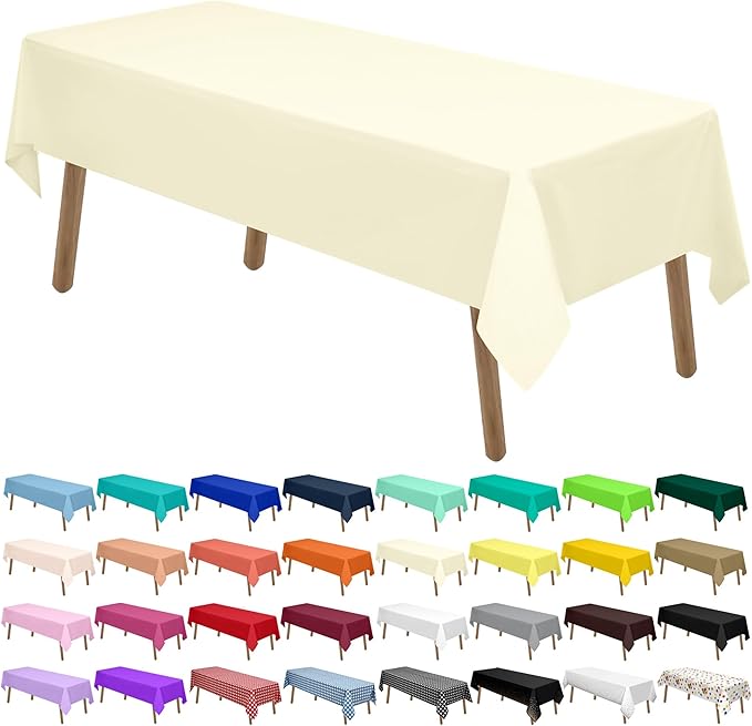 Ivory Plastic Tablecloths 2 Pack Cream Disposable Table Covers 54 x 108 Inch Bridal Shower Party Tablecovers PEVA Beige Table Cloths for BBQ Picnic Birthday Wedding Parties 8 ft Rectangle Table Use