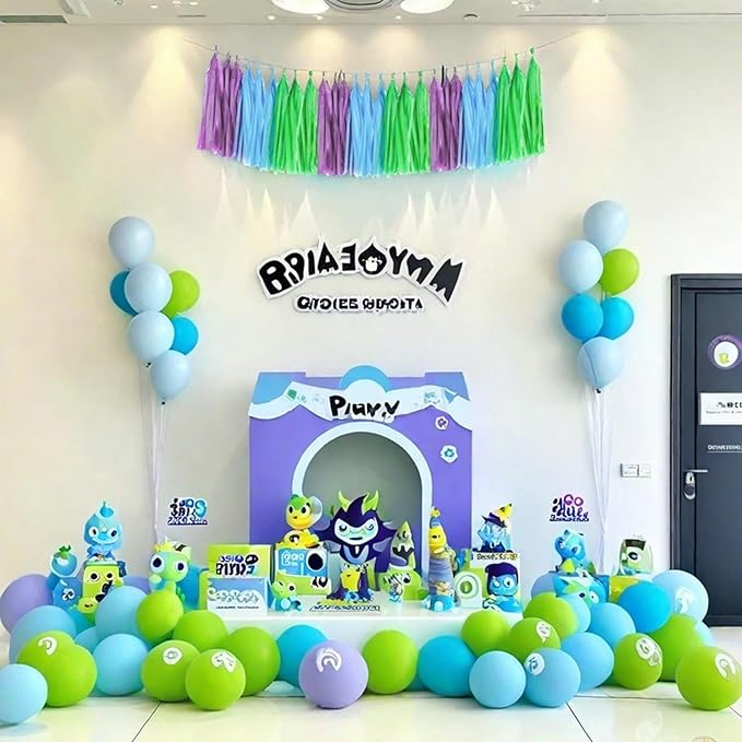 Blue Green and Purple Tassel Garland Banner Paper Tassels for Birthday Party Decorations,Pack of 15