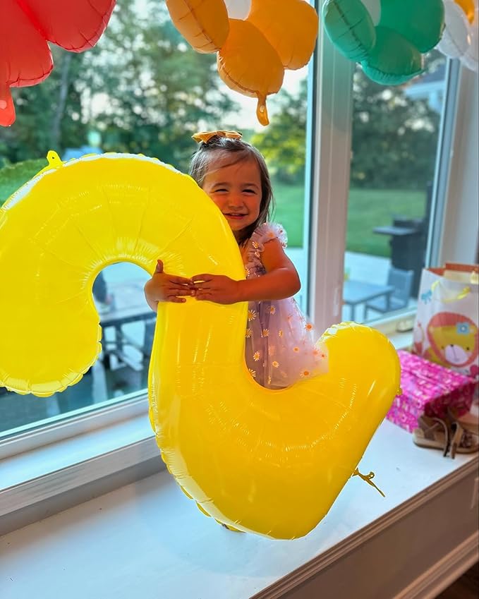 Yellow Number 2 Balloon 40 Inch, 2 Balloon Number, 2nd Birthday Decorations for Baby Girls Boys Toddlers