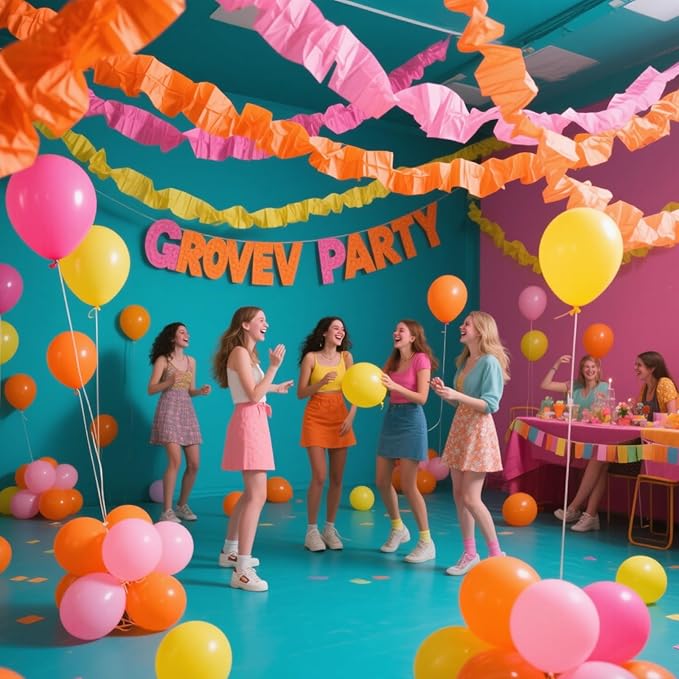 We Moment Pink Orange and Yellow Crepe Paper Streamers Party Streamer 1.8 Inch Widening 6 Rolls,Party Decoration Streamer 82 feet per roll for Birthday Party Decoration