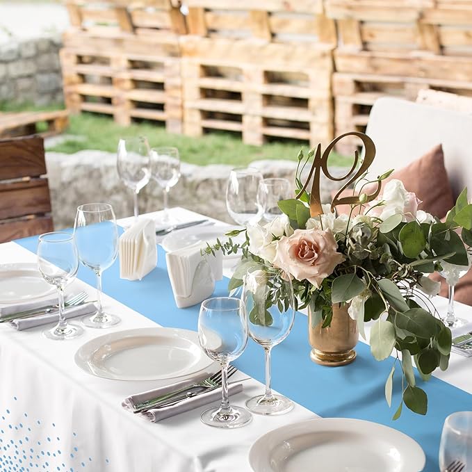 MASHAN 1Pcs White Light Blue Tablecloth Party Decorations,Plastic White Table Cloth Printed Baby Blue Table Runner Disposable Rectangle Cover for Birthday Baby Shower Wedding Party,54 x108 Inch