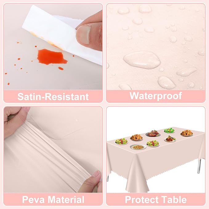 12 Pack Plastic Light Pink Tablecloths, 54 X 108Inch Baby Pink Tablecloth Scalloped Mother's Day Table Cloth for Rectangle Tables Disposable Table Cover for Easter Bridal Shower Tea Party Wedding