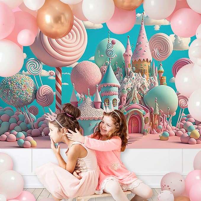 5x3ft Candyland Backdrop Fantasy Pink Sweet Candy Castle Photography Background Children's Birthday Party Candyland Theme Decorations Banner Photo Studio Props