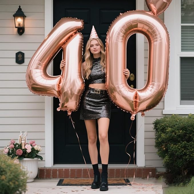 40 Inch Rose Gold Balloon Number 40 Balloon,Jumbo Mylar Foil Helium Balloon for 40 Digital Balloons for Birthday Party,Wedding Anniversary Party Decorations