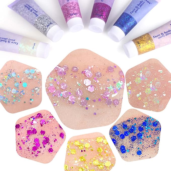 DAGEDA Body Glitter Gel, Face Glitters Body Gel Sequins Shimmer Liquid Eyeshadow, Chunky Glitter for Face Hair Nails, Holographic Cosmetic Laser Powder Festival Glitter Makeup 50ml(Fuchsia)