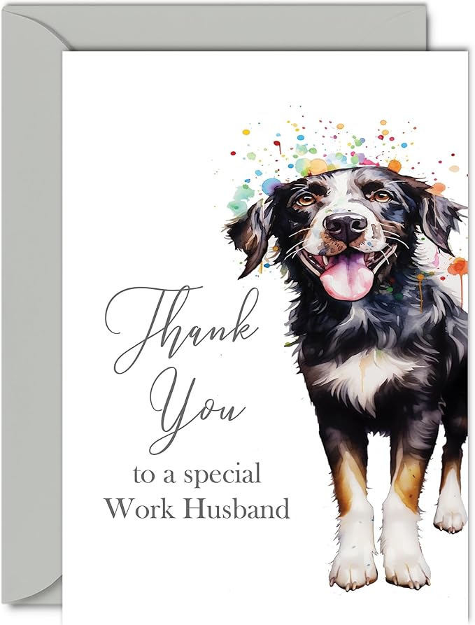 Thank You Cards for Work Husband - Party Dog - Thankyou Cards for Work Husband from Work Wife Colleague, Heartfelt Appreciation Card 5x7 Inch Thank You So Much Greeting Cards