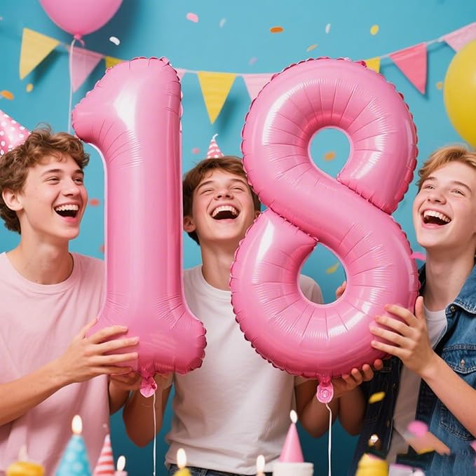 40 Inch Pink Number 18 Digital Balloon,Jumbo Mylar Foil Helium Balloon for 18 Balloons for Birthday Party,Wedding Anniversary Party Decorations
