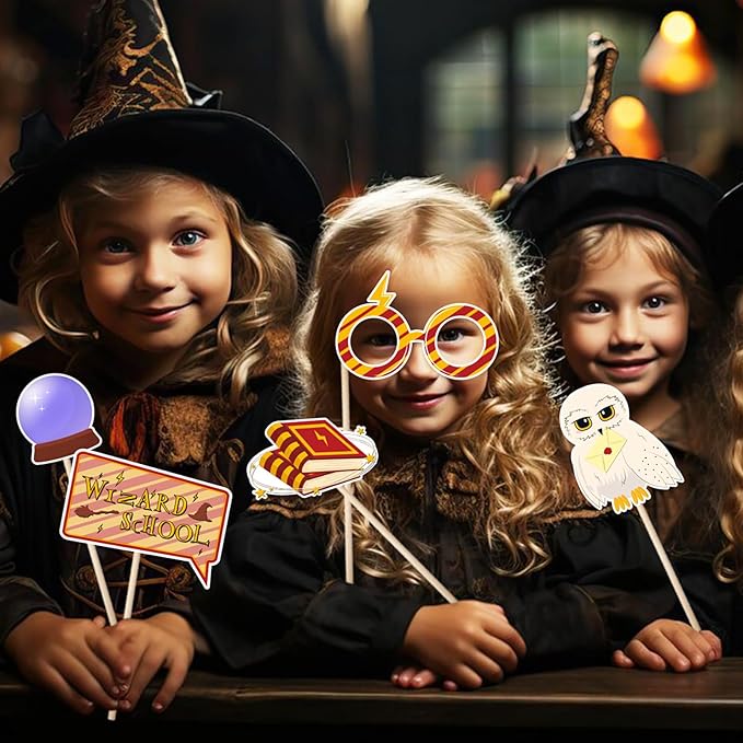 25 Pieces Magical Wizard Party Photo Booth Props Magical Photo Props Wizard Castle Themed Party Decorations for Kids Birthday Halloween Christmas School Party Supplies
