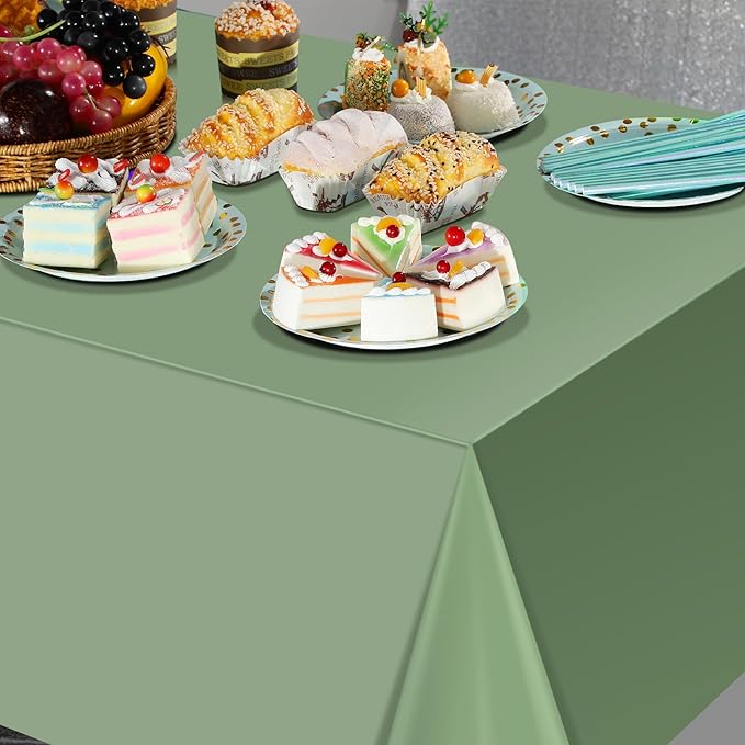 12Pack Sage Green Plastic Tablecloths for Rectangle Tables, Light Green Disposable Tablecloth, Waterproof Sage Green Table Cover for Birthday Bridal Wedding Baby Shower Party Decoration, 54 X 108Inch
