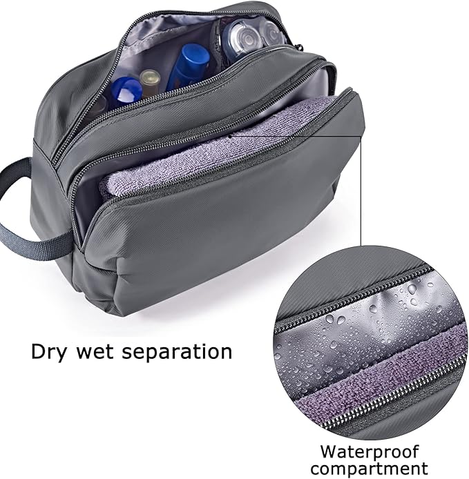 BAGSMART Toiletry Bag for Men, Travel Toiletry Organizer Dopp Kit Water-resistant Shaving Bag for Toiletries Accessories, Door Room Essentials,Grey-basic