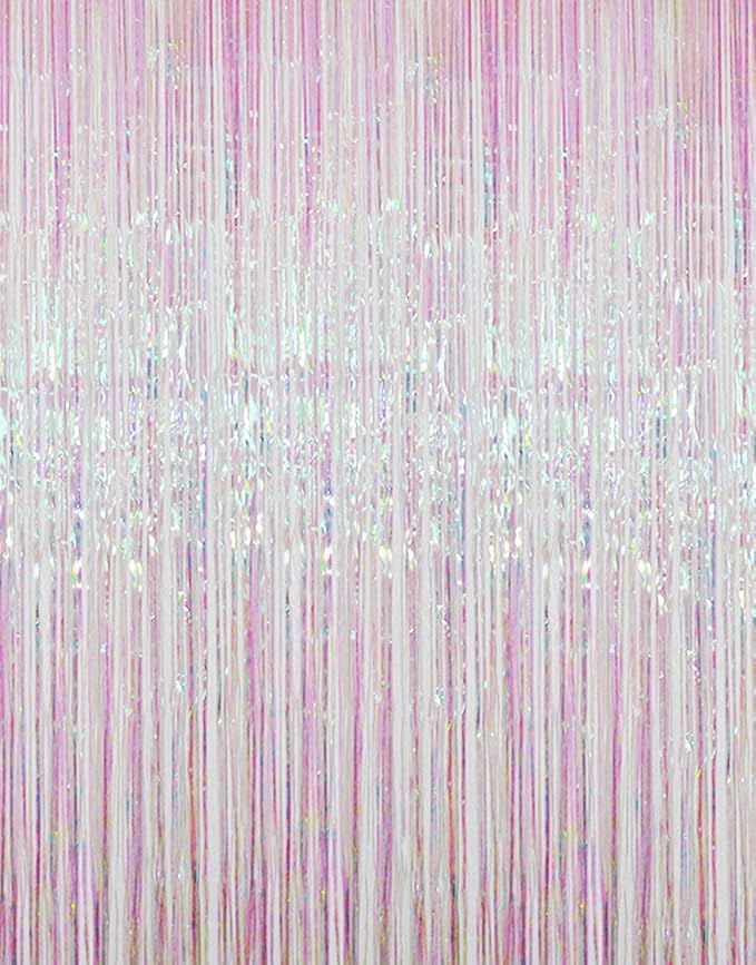 GOER 3.2 ft x 9.8 ft Metallic Tinsel Foil Fringe Curtains Party Photo Backdrop Party Streamers for Birthday,Graduation,New Year Eve Decorations Wedding Decor (1 Pack,Multicolor)