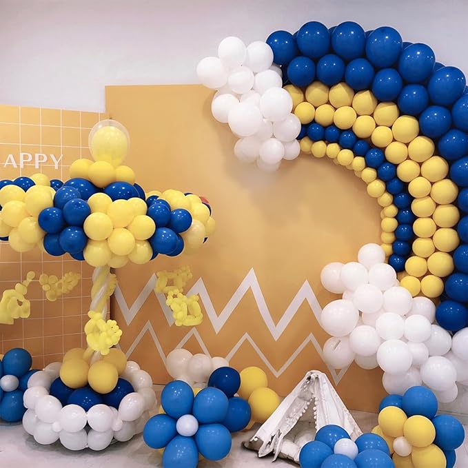 Blue and Yellow Balloons, 12Inch Royal Blue Yellow White Party Balloons Set Graduation Latex Helium Balloon Kit for Boys Birthday Baby Shower Wedding Engagement 2025 Grad Party Decorations