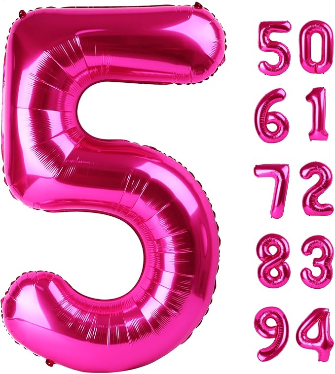 Hot Pink 5 Balloon, Number Balloons 40 Inch, 5th Birthday Balloon Decorations, Hot Pink Party Supplies, 5 Number Balloons, Number 5 Balloon