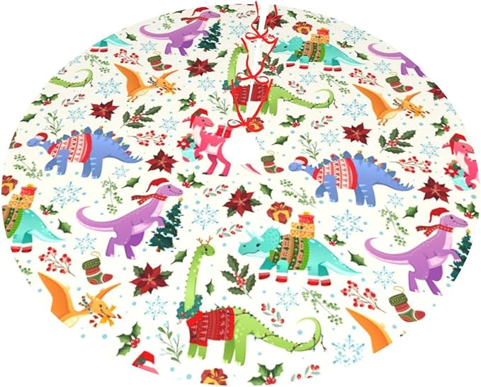 Cute Dinosaur Christmas Tree Skirt Xmas Tree Mat Halloween Christmas Tree Ornaments Decorations Holiday Party Indoor Outdoor 30"