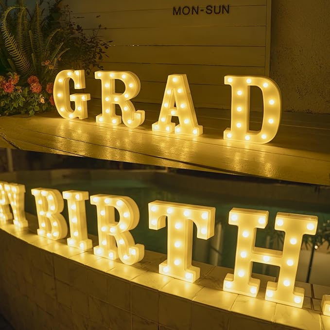 Foaky Rechargeable LED Letter Lights Sign Marquee Light Up Letters Sign for Night Light Wedding/Birthday Party Christmas Lamp Home Bar Decoration (S)