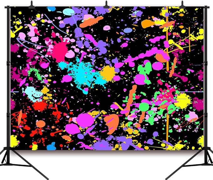 12x8Ft Neno Glow in The Dark Birthday Backdrops Colorful Graffiti Splash Paint Party Background Slime Happy Birthday Black Light Sleppover Party Decorations Birthday Banner, CEM123-12x8