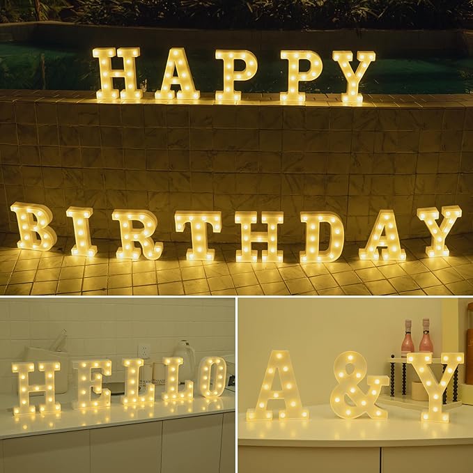 Foaky LED Letter Lights Sign Marquee Light Up Letters Sign for Night Light Wedding/Birthday Party Battery Powered Christmas Lamp Home Bar Decoration(U)