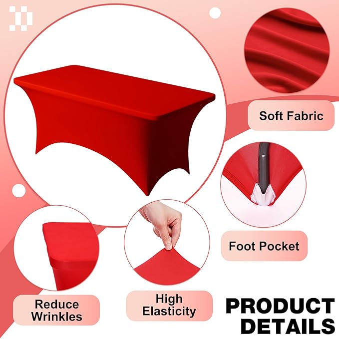 Trlyc 1 Pack 4FT Spandex Table Cloth - 48 x 30 Inch Rectangular Stretch Tablecloth, Wrinkle Resistant Scretch Table Cover for Wedding, Party, Banquet, Picnic, Outdoor Decoration (1Pcs,Red)