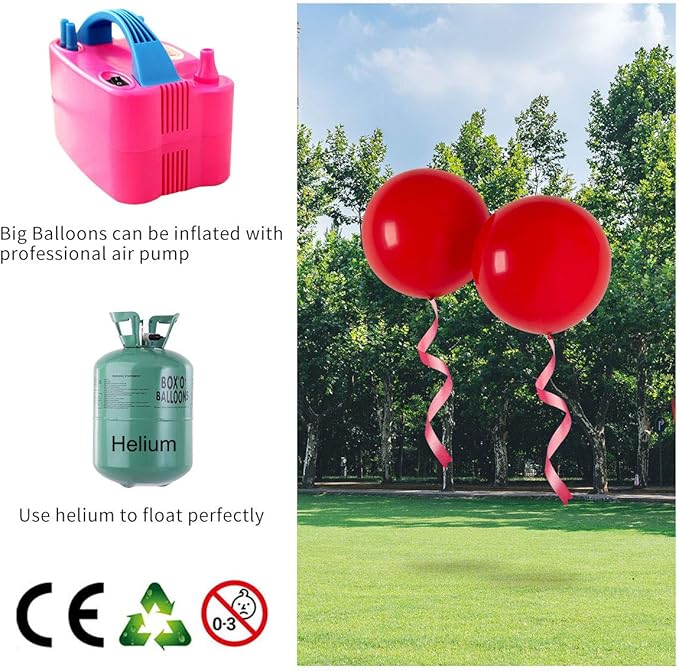 36 Inch Giant Round Balloons Red 6 Packs Latex Balloons for Photo Shoot Wedding Baby Shower Birthday Party Decorations