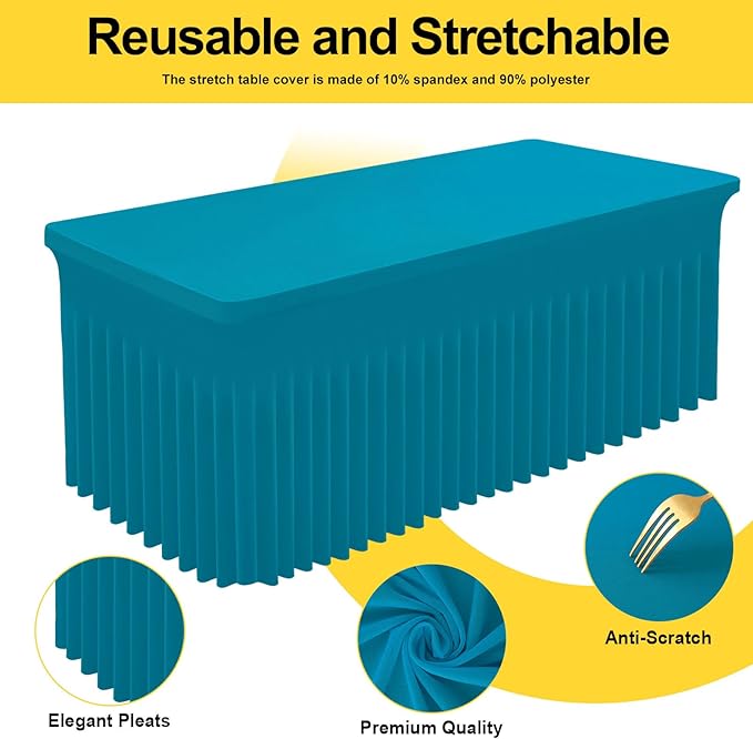 Smiry Spandex Tablecloth, Elastic Fitted Stretch Tablecloth for 4FT Rectangle Tables, Waterproof Washable Table Cover Skirt for Outdoor, Wedding, Banquet & Parties (Turquoise, 48Lx30Wx30H Inch)