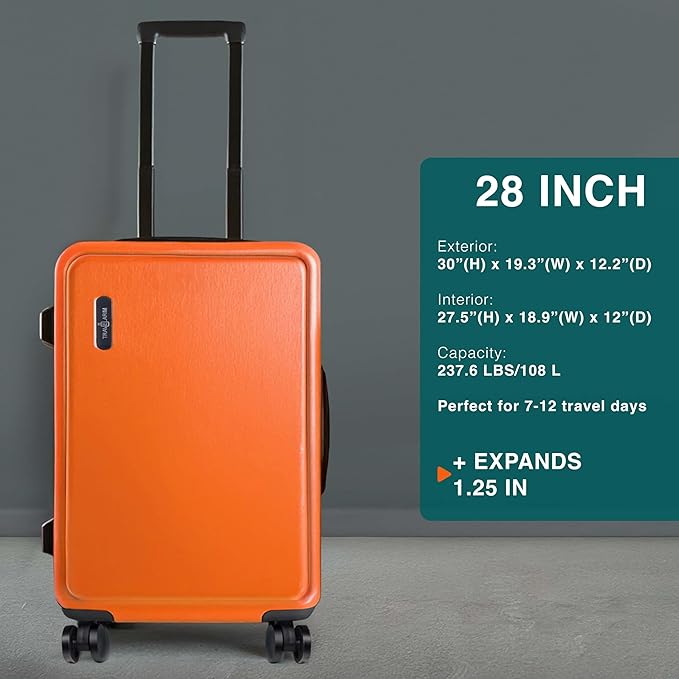 TRAVELARIM Luggage Sets 2 Piece, 24 Inch Suitcase and 28 Inch Luggage with Spinner Wheels, Durable Hard Shell Suitcase Set, Expandable Travel Suitcases with Wheels, Orange