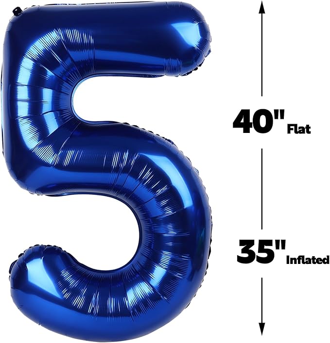 Large Night Blue 40 Inch Birthday Number 5 Balloon, Night Blue Five 5th 15 25 35 50 55 Birthday Anniversary Celebration Decorations, Foil Mylar Helium Numbers 5 Balloons Girl Boy Party Supplies