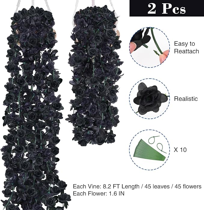 BLEUM CADE 2Pcs 16.4Ft Flower Garland Artificial Rose Vines for Bedroom, Cute Fake Hanging Flower Vines Floral Garland Decorations for Halloween Wedding Party Wall Room Decor Aesthetic