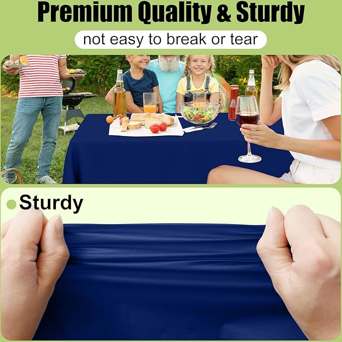 Smiry Disposable Table Cloth - 6 Pack, 54 x 78 Inch Waterproof Rectangle Tablecloths for Parties, Decorative Plastic Table Cover, Leakproof & Sturdy, Navy