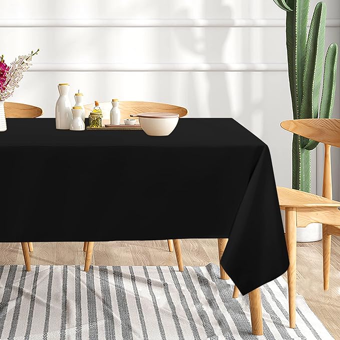 sancua 8 Pack Black Tablecloth 60 x 102 Inch, Rectangle Table Cloth for 6 Feet Tables - Stain and Wrinkle Resistant Washable Polyester Table Cover for Dining Tables, Buffet Parties and Camping