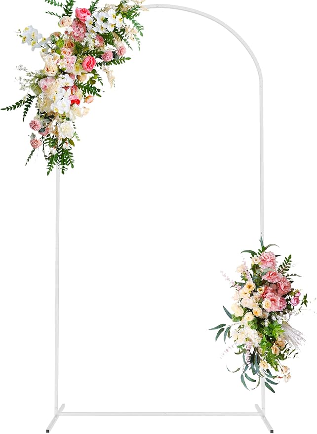 Wokceer Wedding Arch Backdrop Stand 7.2 FT White Metal Chiara Backdrop Stand for Wedding Ceremony Photo Booth Outdoor Indoor Birthday Party Garden Floral Balloon Arch Decoration