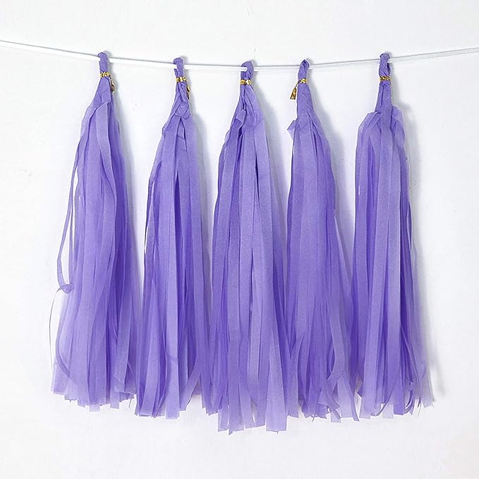 Tissue Paper Tassel DIY Hanging Paper Decorations Party Garland for Party Decor, Wedding, Festival, Baby Shower - 20PCS (Light Purple, 35CM)