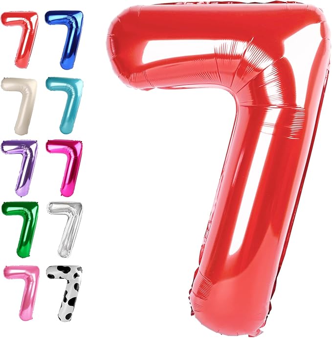 Red Number 7 Birthday Balloon 40 Inch, Digital Balloons for 7 17 27 70 77 Party Celebration Decorations Supplies, Mylar Foil Numbers Balloon for Seven Wedding Anniversary