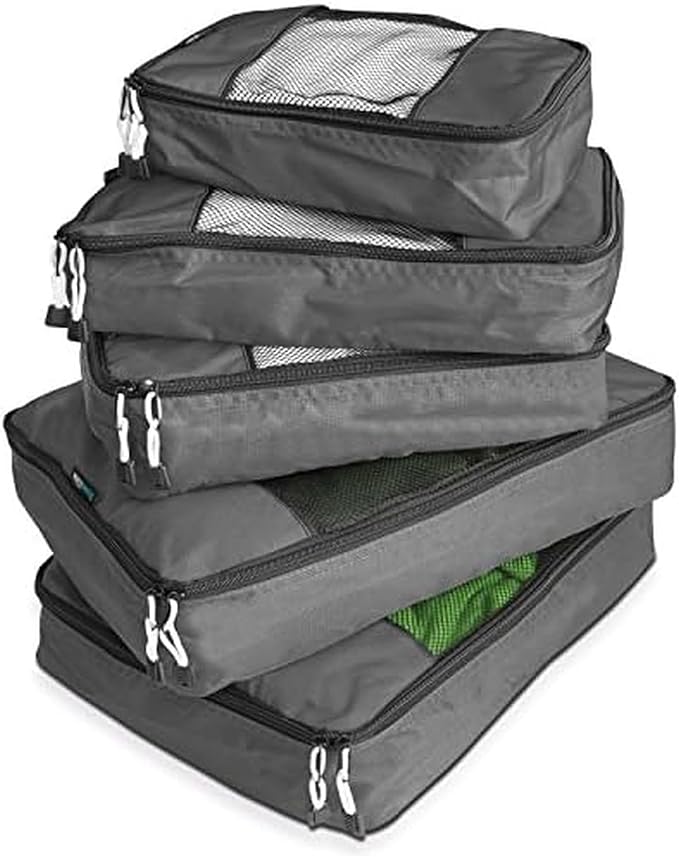 TravelWise Packing Cube System - Durable 5 Piece Weekender Plus Set (Silver)