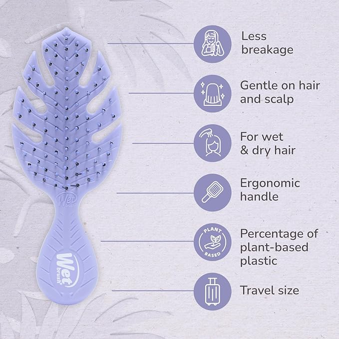 Wet Brush Go Green Mini Detangler, Purple - Detangling Travel Hair Brush - Ultra-Soft IntelliFlex Bristles Glide Through Tangles & Gently Loosens Knots While Minimizing Pain & Breakage (Pack of 2)