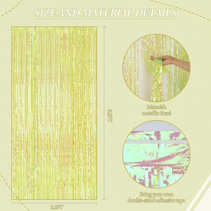3 Pack Foil Fringe Backdrop - Transparent Green Shiny Tinsel Curtains for Party Decoration/Photo Booth Props - 3.3x8.2 FT Metallic Foil Backdrop for Birthday Wedding Graduation Christmas