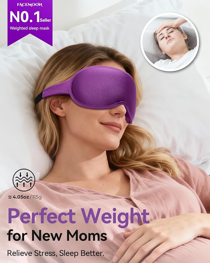 Weighted Blackout Sleep Mask for Women, 3D Contoured Zero Eye Pressure, Lash-Friendly Deep Eye Cups, Adjustable Slide Buckle Strap, Self-Care & Relaxation Gift for Her (Purple)