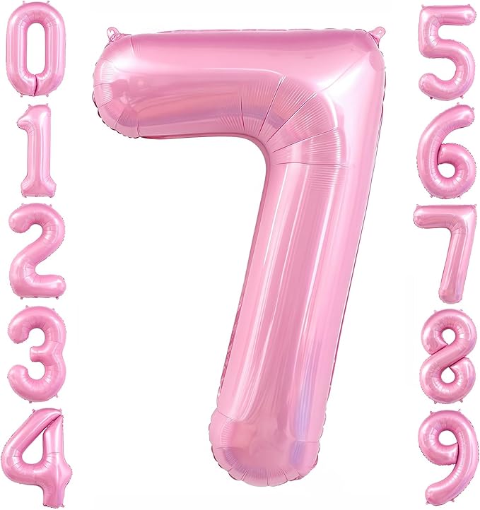 Pastel Pink 7 Balloon, Light Pink 6 Balloons Number,40 Inch Helium Foil Mylar Number 7 Balloon for Birthday Party