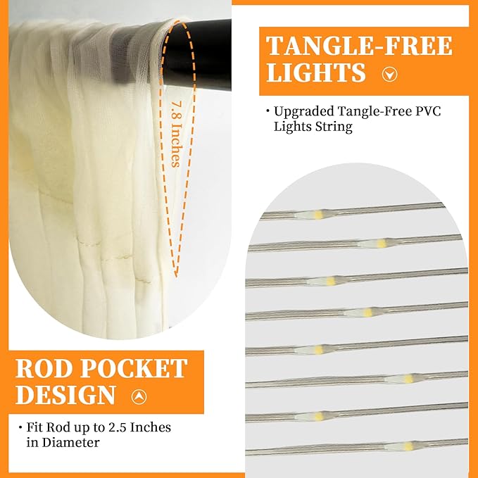 10x10ft Ivory Tulle Backdrop Curtain with String Lights, Wrinkle-Free Sheer Wedding Backdrop for Birthday Parties, Baby Showers, Bridal Showers, Photo Shoots and Home Decorations, Ivory