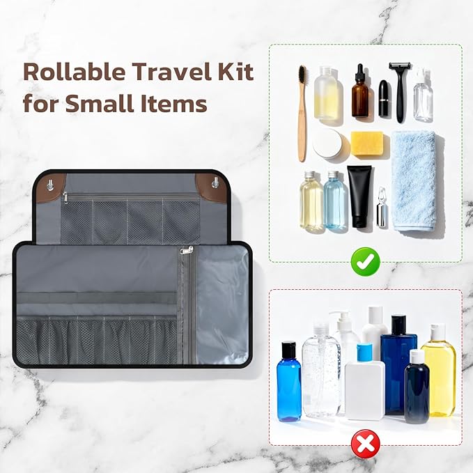 Toiletry Bag for Men, Travel Essentials Travel Toiletry Bag, Water-Resistant Compact Bathroom Roll Organizer for Hygiene, Shaving kit, Gifts for men (3.Classic Black(Polyster))