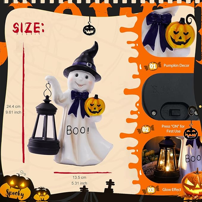 Halloween Decoration Ghost Solar Statue Outdoor - Cute Halloween Decor for Garden Home Patio Balcony : Unique Gifts for Holiday Decorations