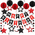 meowtastic Birthday Decorations, Happy Birthday Banner with Honeycomb Balls, Star Hanging Swirl Streamers, Circle Dots Garland, Happy Birthday Party Decorations for Women Men Boys Girls (Red & Black)