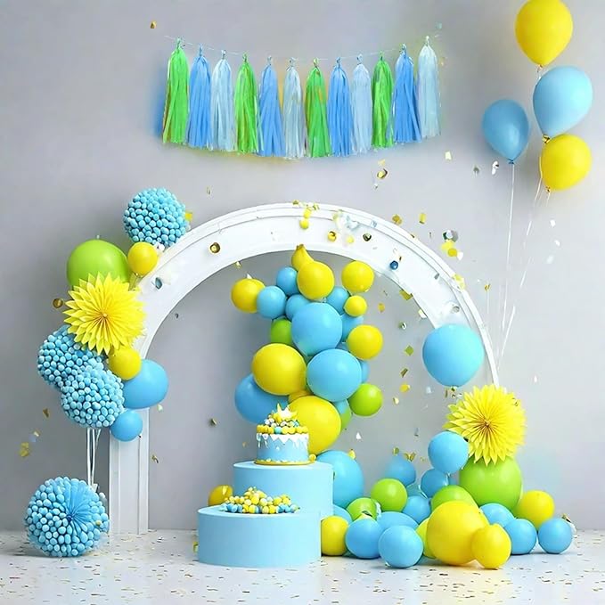 Blue Light Blue and Green Tassel Garland Banner Paper Tassels for Party Decorations,Pack of 15