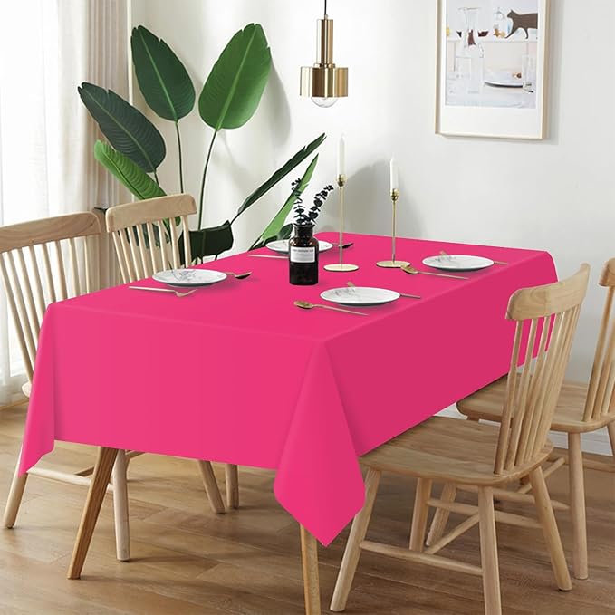 QIKSION Hot Pink Plastic Table Cloth Disposable 12 Pack, 54 x 108 Inch Tablecloths for Birthday Party, Valentines, Mothers Day Decorations, Rectangle Table Cover