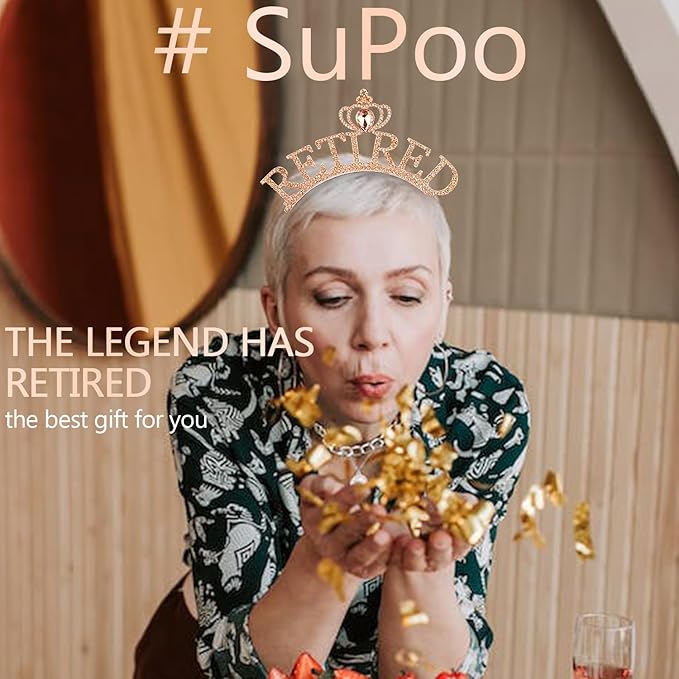 SuPoo Rose Gold Retirement Sash for Women Rhinestone Retired Crown Headband Tiara Retirement Gifts The Legend Has Retired Sash Crown Elegant Retirement Party Decorations Retired Decor