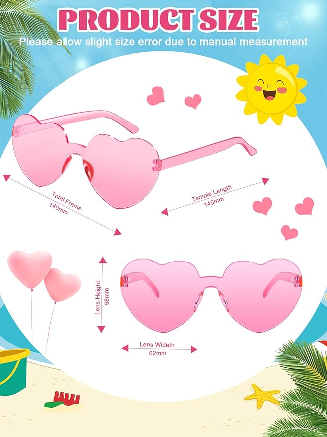24 Pairs Heart Shaped Sunglasses for Women Colorful Glasses Fun Trendy Transparent Heart Sunglasses Party Favor