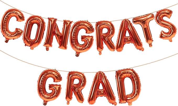 KALOR 16 Inch Orange Congrats Grad Banner Balloons, Orange Congrats Grad Letters Sign, Graduation Decorations 2026 for Graduation Party Decorations 2026